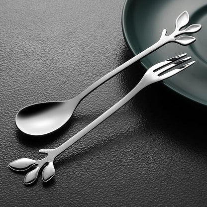 AnSaw Elegant Silver Leaf Coffee Spoons - 10-Piece, 4.7" Mini Stainless Steel Espresso & Dessert Tea Spoons, Perfect for Demitasse & Small Servings