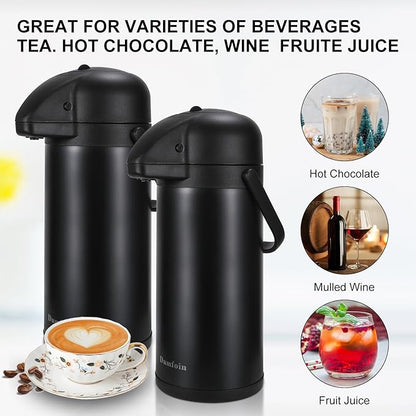 Updated Airpot Coffee Dispenser with Pump,102OZ Insulated Thermal Coffee Carafe for Keeping Hot - Cold Water, Party Chocolate Drinks & Stainless Steel Thermos Urn Large Thermal Hot Drink (Black)