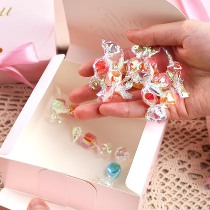VGOODALL 20PCS Thank You Gift Boxes, 4.5x4.5x1.9Inches Mini Party Favor Boxes Pink Treat Bags with Bow Ribbon for Wedding Bridal Baby Shower Birthday Party