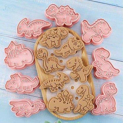 8 Pcs Dinosaur Cookie Cutters Set, 3D Dinosaur Style Baking Molds with Plunger Stampers, Cookie Cutter for Baking, Fondant, Cheese, and Pastries(K8)