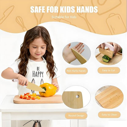 Wooden Cooking & Baking Set for Real Cooking, 32PCS Mini Knife Set Safe Montessori Kitchen Tools, Kitchen Knifes/Cutting Board/Apron with Storage Bag, Baking Utensils Christmas Gift for Little Chef