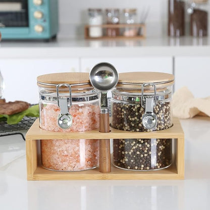 KKC HOME ACCENTS Air Tight Glass Coffee Sugar Jars with Locking Clamp Lids & Scoop for Coffee Grind,Brown Sugar, Loose Leaf Tea - 27 Fl oz