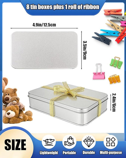 Metal Tins Box With Lid, 8 Pack Cookie Tins With Lids Tin Containers With Lids For Treats, Gifts, Favors, Candle And Crafts (4.92 x 3.54 x 2.36)