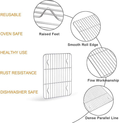 TeamFar Toaster Oven Pan Tray with Cooling Rack, Stainless Steel Toaster Ovenware Pan, Compact 8''x10''x1'', Healthy & Non Toxic, Rust Free & Easy Clean - Dishwasher Safe