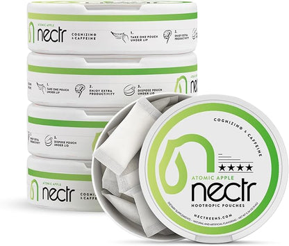 Nectr Energy Nootropic Pouches – Atomic Apple Flavored, Caffeine Pouches with Cognizin® Citicoline. Sugar-Free Brain Treats. Smooth, Sustained Focus & Energy Supplement - 1 Puck of 16pcs