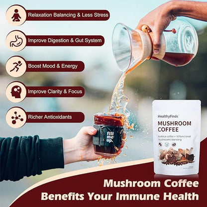 HealthyFinds Organic Mushroom Coffee Instant with 10 Superfood Mushrooms for Better Focus, Energy, Digestion & Immunity (6.35 oz)