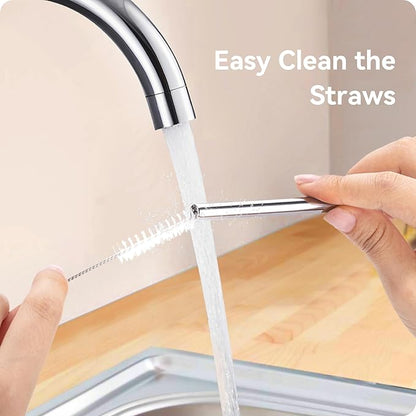 Metal Straws with Silicone Tip for 30 oz Tumbler, Reusable Stainless Steel Straws for Stanley 30 oz Tumbler,3 Bent Tubes & 6 Tips& 1 Cleanr Brush (Pink Dusk)