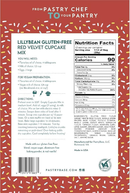 LillyBean Gluten Free Moist Red Velvet Cake and Cupcake Mix with No Artificial Colors - Dairy and Soy Free, Vegan - Makes Delicious Desserts - Cakes, Donuts, Cake Pops - 12 oz