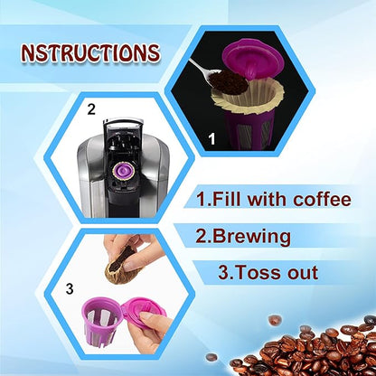 300 Count Natural Paper Filters with 2 reusable K Cups Coffee Pod,Compatible with Keurig Single Serve 1.0 and 2.0 Brewers