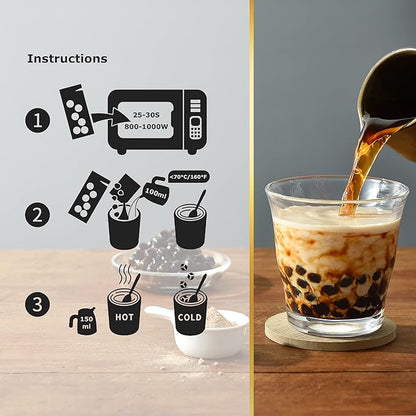 OKTEA Bubble Pearl Milk Tea with Brown Sugar Kit - Assam Blend, Slow-Roasted Brown Sugar, New Zealand Milk, Preservative-Free Tapioca, Serve Hot or Iced - Single Pack of 5 Servings