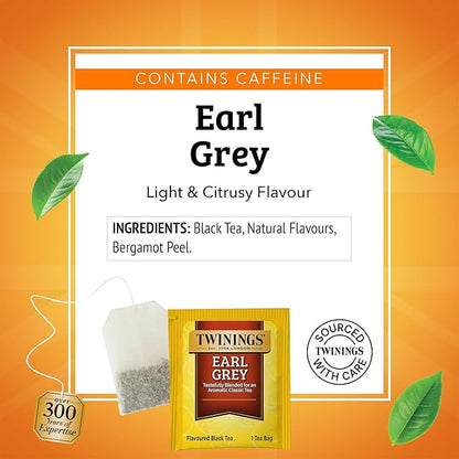 Twinings Earl Grey Black Tea Individually Wrapped Bags, 20 Count (Pack of 1), Flavoured with Citrus and Bergamot, Caffeinated, Enjoy Hot or Iced, 20 Teabags