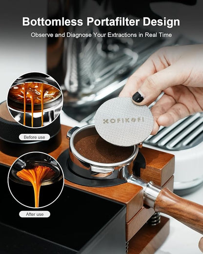 58mm Bottomless Portafilter 2 Ears For E61, Flair 58, ECM, Rocket, Sanremo, Synesso, Slayer, VBM Espresso Machine, Bottomless Naked Portafilter with 18g Filter Basket and Puck Screen - Rosewood