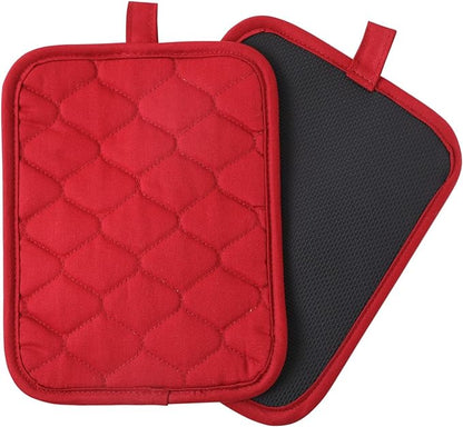 Glynniss Anti-Slip Grip Pot Holders for Kitchen, Cotton Oven Pot Holders Set with Neoprene for Heat Resistant 450F, 7x9 Inches Potholders Machine Washable 2PCS (red, 2)