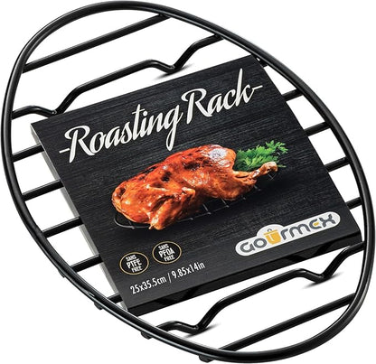 Oval Cooling Rack with Integrated Feet, Roasting Wire Rack, Drying, Grilling, Cooking, Baking Rack With Non-Stick Coating, PTFE Free, Oven and Dishwasher Safe, Large Oven Rack 9.85 X 14 inches