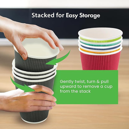 Restaurantware-12 Ounce Disposable Coffee Cups, 500 Ripple Wall Hot Cups For Coffee - Lids Sold Separately, Rolled Rim, Forest Green Paper Insulated Coffee Cups, For Hot Coffee, Tea, And More