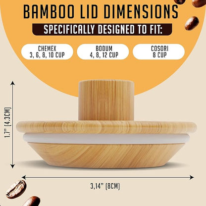 HEXNUB – Bamboo Lid for Chemex Coffee Maker, Heat-Retaining Chemex Cover and Warmer, Fits Bodum, Cosori Pour Over Coffee Makers