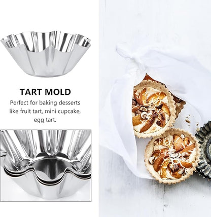 Mikinona 6pcs Stainless Steel Flower Tart Pans Non-stick Tart Muffin Cups for Baking Desserts for Cupcakes Egg Tarts and Diy Parties