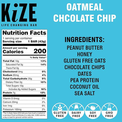 KiZE Energy Bars - Peanut Butter Lovers Variety Pack - 20-Count - Gluten Free, Dairy Free Options, Non-GMO, and High Protein Meal Replacement Energy Bars, Clean and Simple Food Ingredients - 7-10g High Protein Snacks (20 Count)