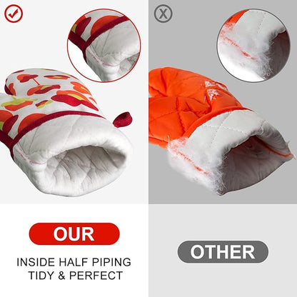 Oven Mitts and Potholders Dish Towles Set 100% Cotton for Perfect for Gifting, Baking, and Everyday Cooking Durable Heat Resistant for Kitchen and Machine Washable (3-Piece Red Flower)