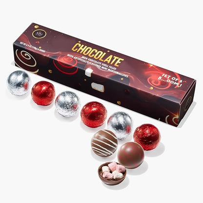 Kiri & Sons Hot Chocolate Bombs,Set of 6-2 Flavors White & Red Swirl Design Caramel & Fudge Brownie Candy Chocolates,Delicious Cocoa Melts Filled Marshmallows,Gift Melting Marshmallow Delicious Gifts