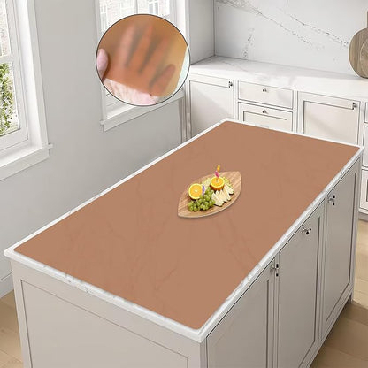 47.2''x23.6''(120cmx60cm) Large Silicone Mat for Kitchen Counter, Non-Slip Heat Resistant Countertop Protector, Waterproof Silicone Craft Mat for Kitchen Island, Translucent Brown