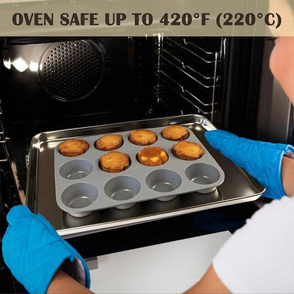12 Cups Silicone Mini Muffin Pan Set, Nonstick Mini Cupcake Pans, BPA Free Small Muffin Tin for Baking, Set of 2 (Gray+Gray)
