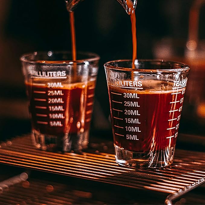 Shot Glasses Measuring cup Espresso Shot Glass Liquid Heavy Glass Wine Glass 2 Pack 26-Incremental Measurement 1oz, 6 Tsp, 2 Tbs, 30ml By BCnmviku (2pack-White)