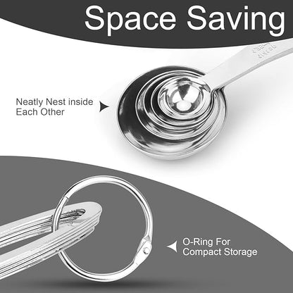 5pcs Measuring Spoon Set, Heavy Duty Stainless Steel Measuring Cups for Cooking Baking, Tablespoon Teaspoon for Dry or Liquid Ingredients, Fits in Spice Jar, 1/4 1/2 1 tsp, 1/2 1 tbsp