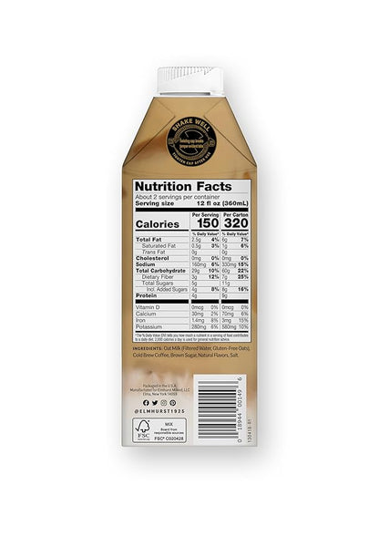 Elmhurst 1925 Brown Sugar Oat Milk Latte – Plant-Based, Vegan, Dairy-Free Latte Made of Whole Grain Oats, Cold Brew Premium Arabica with 95mg Caffeine & Real Brown Sugar – 25.4oz (Pack of 6)