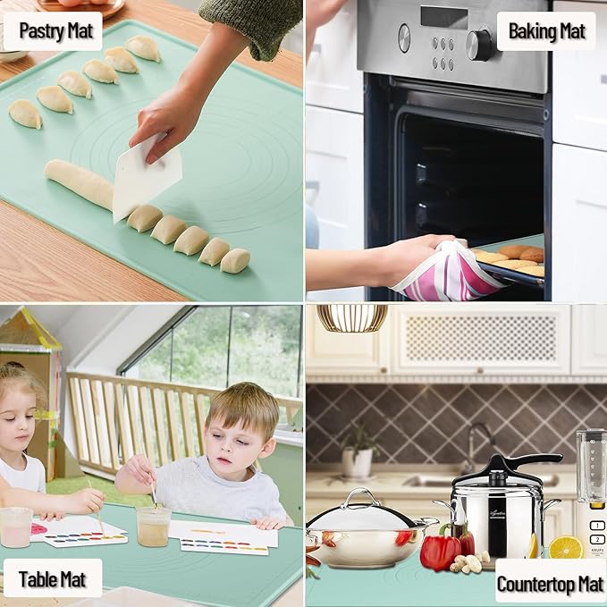 Silicone Baking Mat, 20"X28" Extra Large Non-stick Silicone Mat With High Edge, Food Grade Silicone Dough Rolling Mat For Making Cookies, Macarons, Multipurpose Mat, Countertop Mat, Placemat