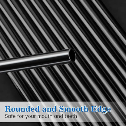 Tomorotec 11 Inch Stainless Steel Reusable Drinking Straws 14PCS & 2 Cleaning Brushes Set with Curved & Straight Designs, Compatible with 30oz Stanley Tumblers, Dishwasher Safe, BPA-Free (Black)