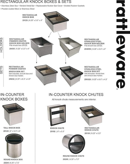Rattleware Stainless Steel Open Bottom Knock Box Chute - For Home, Cafe, Restaurant, Hotel, Office, or Commercial Establishment - Trusted By Baristas Worldwide (6"x5.5"x4")