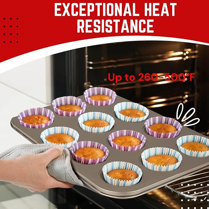 Flexzion Muffin Tray Cupcake Baking Pan 2 Pack, 12-Cup Nonstick Carbon Steel Muffin Tin Non-Stick Cupcake Tin Bakeware Accessories for Baking Cupcake Muffin Brownies Snack, Fridge Safe, Champagne Gold
