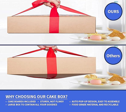 (15 Pack) Cake Boxes with Cake Boards INCLUDED – Easy-Assembly, 14 x 10 x 4 Inch, Dessert Boxes with Window, Stickers – Store & Sell Cakes, Cupcakes, Muffins, & Donuts in Bakery Boxes