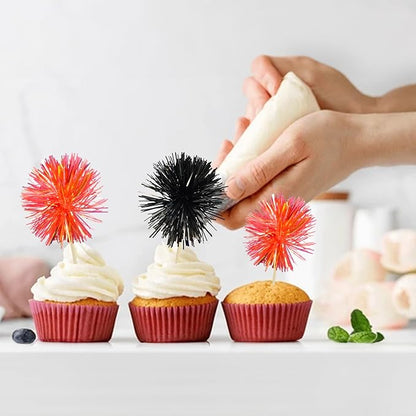 Gyufise 30Pcs Foil Firework Cupcake Toppers Sparkle Tinsel Cake Toppers Tinsel Drink Cake Decoration Cocktail Picks for Birthday Wedding Graduation Party Supplies Black Orange