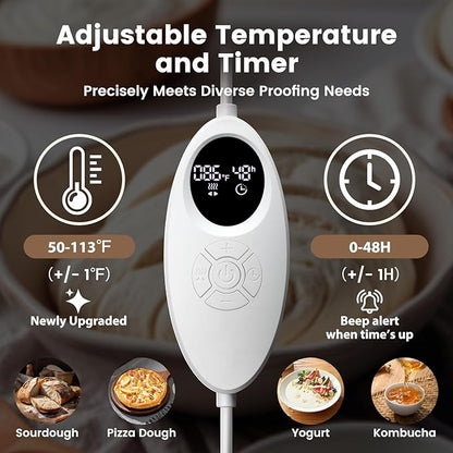 Folding Bread Proofing Box with 50-113℉ Temp Control & 48H Timer, Dough Proofer with Metal Rack, Humidor, Recipes, Ideal for Sourdough, Bread Baking, Pizza, Yogurt, Kombucha, Precise Control