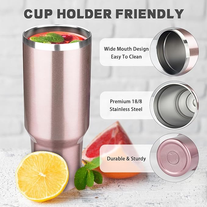 40 oz Tumbler with Lids and Straws, Stainless Steel Insulated Coffee Tumbler, Double Wall Vacuum Insulated Travel Mug Cup, Leakproof Thermal Coffee Cup for Hot and Cold Drinks (Rose Gold)