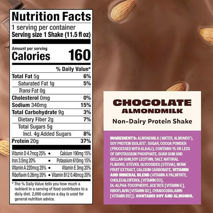 Premier Protein Almondmilk Plant Based Protein Shake, 20g Protein, 5g Sugar, 11.5 Fl oz, Chocolate, 12 Count