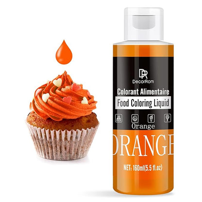 Food Coloring - Vibrant Liquid Icing Food Coloring Set for Baking, Cake Decorating, Easter Egg, Airbrush - Tasteless Food Color Dye for Fondant, Slime, DIY Crafts - 5.5 Fl.oz / 160ml Each (Orange)