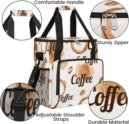 Watercolor Coffee Coffee Maker Carring Bag Coffee Beans Travel Carrying Storage Tote Bag Compatible with Keurig K-Mini or K-Mini Plus Portable Single Serve Coffee Brewer Case with Pockets for K-cup Pods