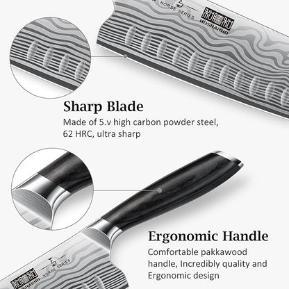 7 Inch Nakiri Knife, Japanese High Carbon Powder Steel Vegetable Cleaver Knife for Chopping, Razor Sharp Multipurpose Asian Chef Knife with Ergonomic Handle