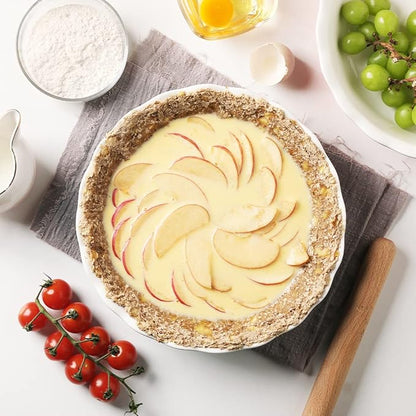 Sweejar Ceramic Pie Pan - 10 Inch Round Baking Dish for Dinner, Non-Stick with Soft Wave Edge for Apple, Pumpkin and Pot Pies (White)