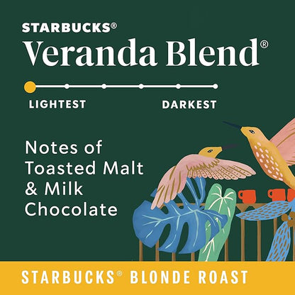 Starbucks Ground Coffee, Starbucks Blonde Roast Coffee, Veranda Blend, 100% Arabica, 6 bags (12 oz each)