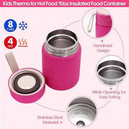 Bento Lunch Box Set for Kids with 10oz Thermo Food Jar, Leak-Proof Lunch Containers with 6 Compartment, Nylon Preppy Lunch Bag with Adjustable Strap for Girls School Travel Picnic