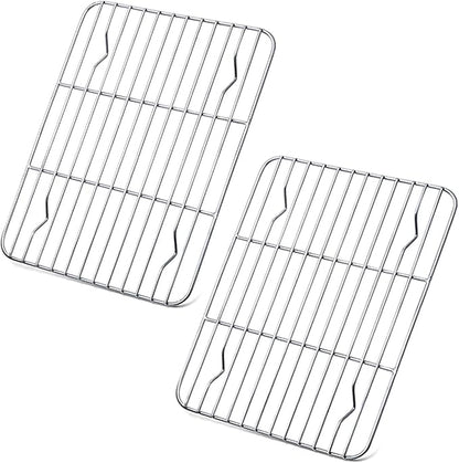 P&P CHEF Cooling Baking Rack Pack of 2, Stainless Steel Cooling Racks for Cooking Baking Roasting Grilling Drying, Dense Wires & Smooth Edge, Easy to clean, Silver, 9.7" x 7.3"