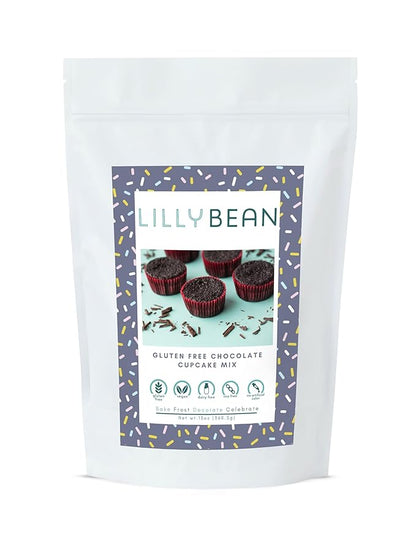 LillyBean Gluten Free Chocolate Cupcake Mix with No Artificial Colors - Dairy and Soy Free, Vegan - Makes Delicious Desserts - Cakes, Donuts, Cake Pops - 13 oz