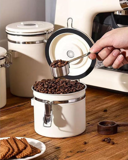 Coffee Canister, Stainless Steel Coffee Bean Storage Container with Date Tracker and Scoop, Kitchen Food Container for Grounds Coffee, Beans, Tea, Flour, Cereal, Sugar, 22OZ (1800ML | Beige)