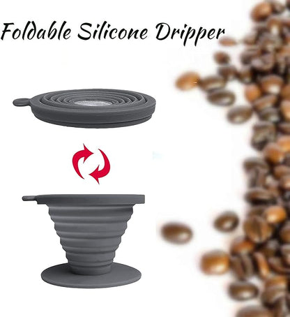 Collapsible Coffee Dripper Pour Over Coffee Filter, Silicone Reusable Coffee Maker,Paperless Coffee Brew Maker,Dishwasher Safe,Carabineer for Hiking, Backpacking,Camping,Home,Office(Grey)