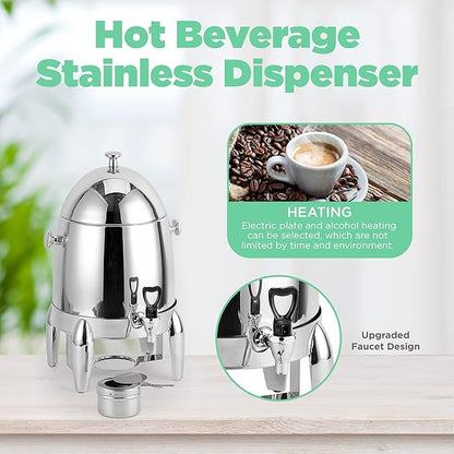 [3 Gallon capacity] Stainless Steel Hot Beverage Dispenser durable and long-lasting Chafer Urn with Chrome Accents - 48 cup
