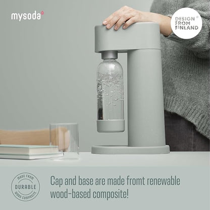Mysoda Carbonating Bottles 2Pck 1L - Compatible with MySoda and any brands - Quick-Lock Reusable Bottles - Lid and Base Made of Wood Composite - BPA Free - Sage Green